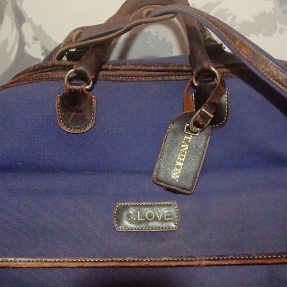 T Anthony Vintage Blueish Purple Canvas And Leather Travel Bag - Picture 3 of 12